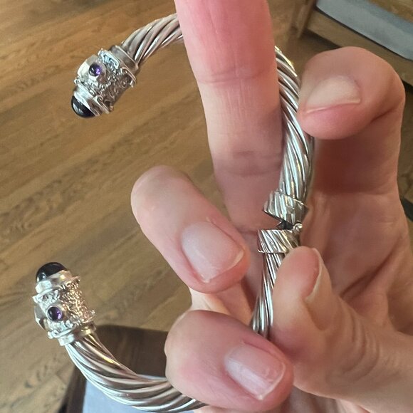 RARE David Yurman Studio Sterling Silver Amethyst Cable Cuff + Ring Set - Picture 2 of 10